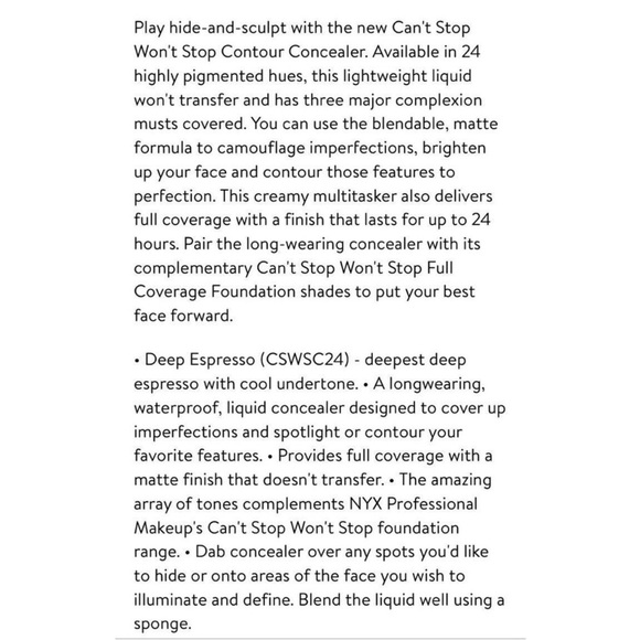 2 NYX PROFESSIONAL MAKEUP Can't Stop Won't Stop Contour Concealer Deep Espresso - Picture 4 of 8